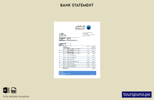 listo para imprimir plantilla de Excel del extracto bancario Qatar Ahli
